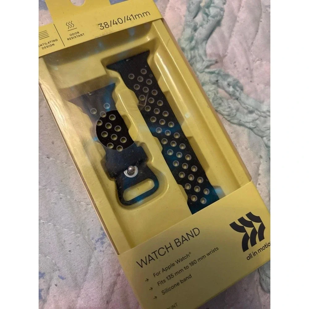 NEW All in Motion Black Silicone Sport Band for Apple Watch 38mm/40mm/41mm